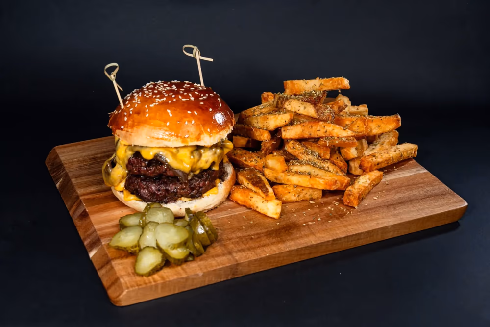 Halal double cheeseburger combo with fries